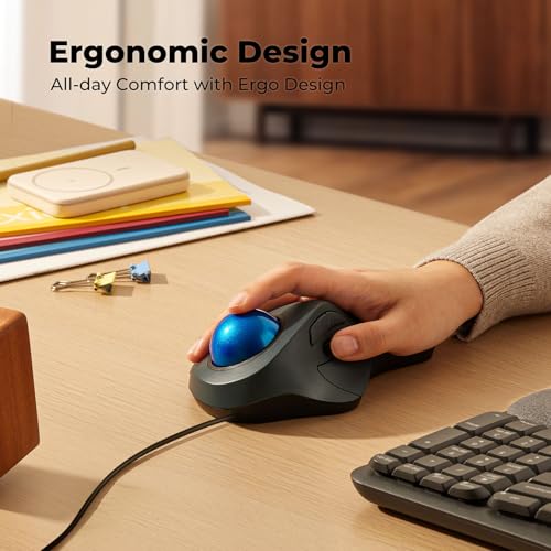 Wired Trackball Mouse for Large Hands, Ergonomic Design Reduces Wrist & Muscle Strain, Precision Tracking with Easy Index Finger Control, Compatible with PC, Laptop, Windows, Mac, Blue - color: D-Blue