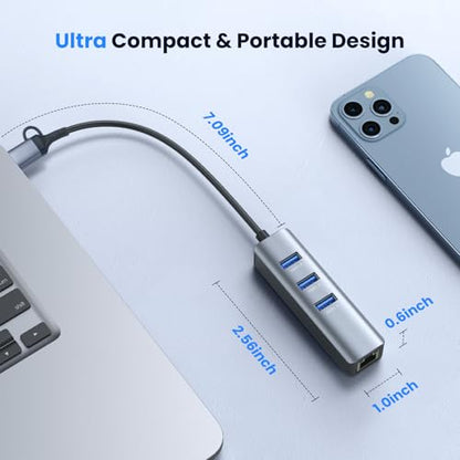 USB to Ethernet Adapter, ABLEWE USB 3.0/USB C to RJ45 Network Internet 2.5Gbps, Compatible with MacBook/Pro/Air, iPhone 15/16 Pro/Max, iPad Pro, Surface Pro, Windows 11/10/8/7, MacOS, Chromebook - color: 4IN1 Gray