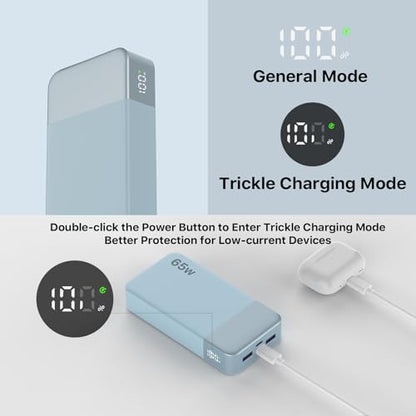 NOBIS Portable Charger, 20000mAh 65W Power Bank with 4 Output Ports, PD QC Fast Charging Travel Essential External Battery Pack for Laptop, MacBook, Phone, Pad (Blue) - color: Blue