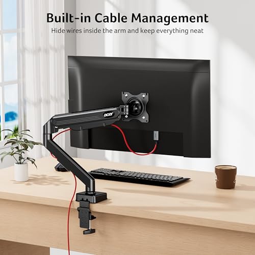 Acer Single Monitor Mount, Fully Adjustable Monitor Arm Fits 17-34" Screens | Gas Spring VESA Mount with C-Clamp & Grommet Base, Computer Desk Arm with Tilt Swivel Rotate Supports 4.4-19.8 lbs