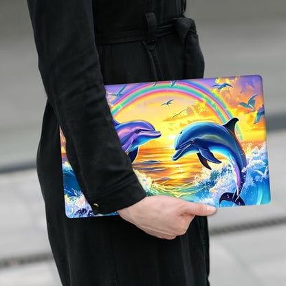 Laptop Skin Sticker Decal 12" 13" 13.3" 14" 15" 15.6",Waterproof Scratch Resistant Vinyl,Reusable Easy to Apply,for MacBook HP Dell Notebooks Netbooks Laptop,2 Wrist Pads,Dolphin Couple Rainbow - color: Dolphin Couple Rainbow