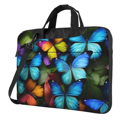 Laptop Bag for Women Men Portable Computer Carrying Case with Handle Strap Waterproof Shoulder Messenger Bag - color: Blue Butterfly Art, size: 14 Inch