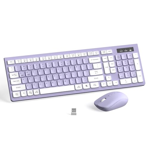 Wireless Keyboard and Mouse Combo, Full-Sized Wireless Keyboard and Adjustable DPI Mouse, 2.4GHz USB Receiver, Silent Keyboard and Mouse for PC, Windows, MAC, Desktop, Laptop(Purple) - color: Purple