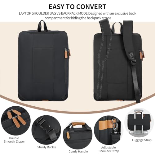 ESTARER 3 In 1 Laptop Bag for Men, 17-17.3 Inch Laptop Backpack Computer Satchel Bag for Work/Travel/Business, Convertible Briefcase Water resistant Nylon Messenger Backpack (Black) - color: Black