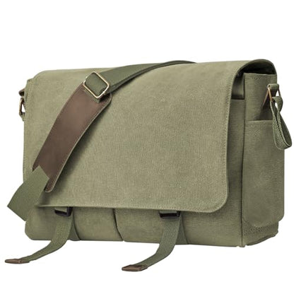 Messenger Bag for men Laptop Bag UnisexRetro Canvas Bag14-15.6 inches Casual single shoulder bag For Work College Travel - color: Army Green