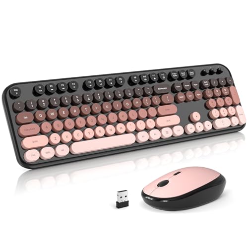 Atelus Wireless Keyboard and Mouse Combo, Typewriter Full Size Retro Keyboard with Number Pad, Ergonomic Design for Windows 7 8 10 11 PC Laptop Desktop, Home and Office Use - color: Black Gradient