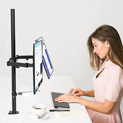 WALI Extra Tall Dual LCD Monitor Fully Adjustable Desk Mount Fits 2 Screens up to 27 inch, 22 lbs. Weight Capacity per Arm (M002XL), Black - size: 13"-27", style: Dual