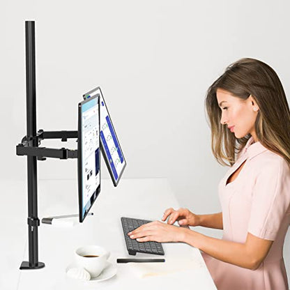 WALI Extra Tall Dual LCD Monitor Fully Adjustable Desk Mount Fits 2 Screens up to 27 inch, 22 lbs. Weight Capacity per Arm (M002XL), Black - size: 13"-27", style: Dual