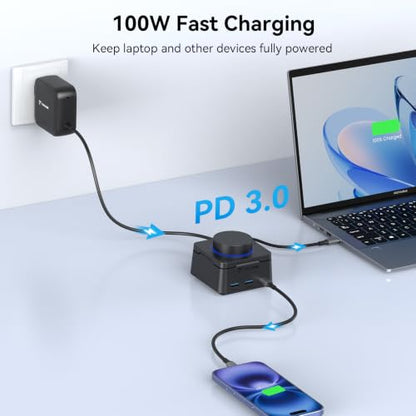 TobenONE Laptop Docking Station Dual Monitor,DIY Programmable Shortcuts | USB C Docking Station with Volume Knob,2×4K HDMI,5 USB,100W PD,Ethernet,SD/TF, Audio,for Multi-Screen Users at Home & Office