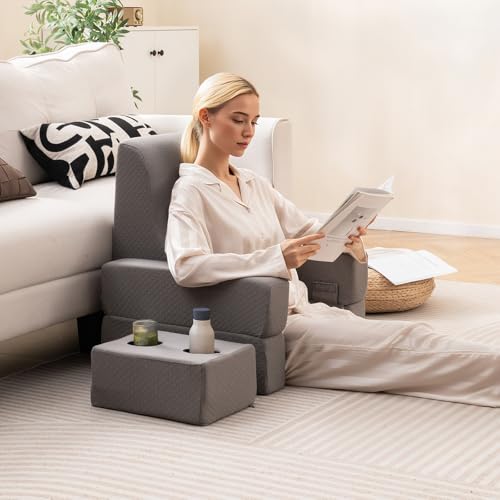 Giantex Reading Pillow for Gaming, Extra Large Lap Desk for Laptop with Back Arm Rest & Cup Holder for Adult, Adjustable Gaming Pillow for Reading Crochet Working & Writing on Bed Floor Sofa & Couch