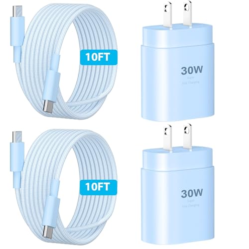 Phone 16 15 Charger Fast Charging,30W Type C Chargers USB C Charge Block with 2 Pack 10FT USB C Cable Nylon Braided for Phones 16/16 Plus/16 Pro/16 Pro Max/Phone 15/15 Pro Max/Pad Pro/AirPods,Blue - color: Greyblue, size: 10Ft