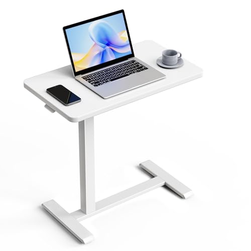 ROMOON Over Bed Table with Wheels, Height Adjustable Hospital Bedside Table | Rolling Overbed Desk & Mobile Laptop Cart with Sturdy Frame for Home Office, Couch, Small Spaces, 27.6" W x 15.7" D, White - color: White