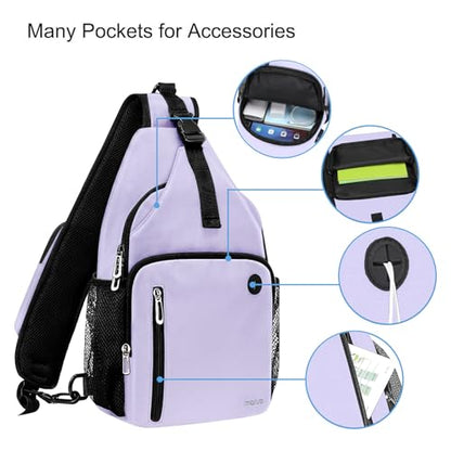 MOSISO Sling Backpack Bag, Crossbody Shoulder Bag Travel Hiking Daypack Chest Bag with Front Square Pocket&USB Charging Port - color: Purple