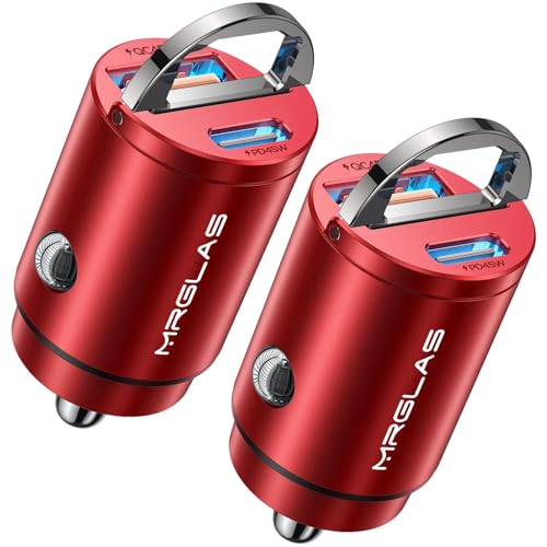 MRGLAS 2-Pack 90W USB C Car Charger,[Super Mini Metal] Car Charger Fast Charging Adapter PD+QC3.0 Dual Port Type C Car Cigarette Lighter USB Compatible iPhone 16 15 14 Pro Max iPad S25-Red - color: Red, size: [Dual A+C]