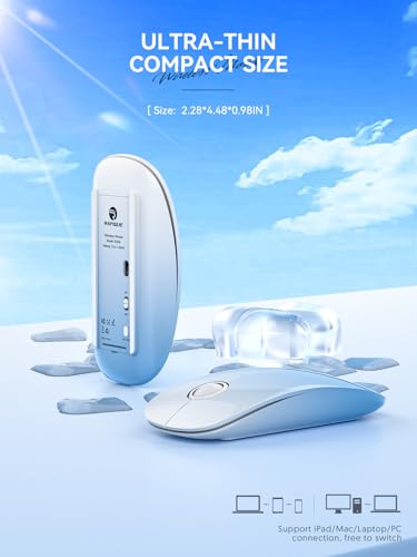 RAPIQUE Bluetooth Wireless Mouse, BT5.1＆ 2.4G Slim Dual Mode, Gradient sky blue - color: Gradient sky blue