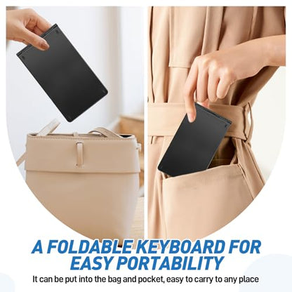 Mini Rechargeable Foldable Bluetooth Keyboard and Mouse Combo, Portable (Sync Up to 3 Devices), Ultra-Slim Travel Folding Keyboard for iPhone iPad Mac Android Windows iOS（Black） - color: black