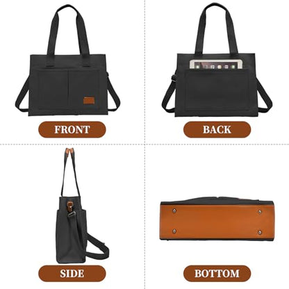 Canvas Laptop Tote Bag for Women | 15.6" Laptop Compartment - color: Black