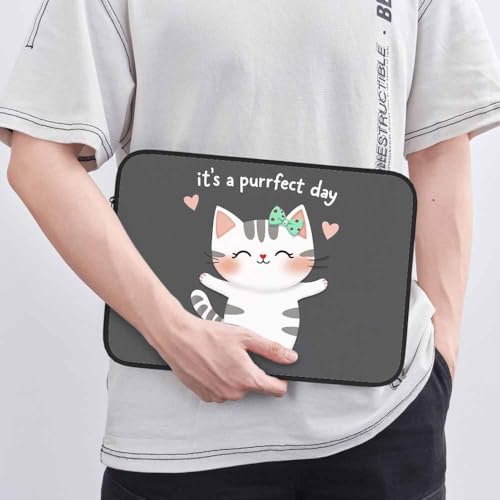 Laptop Sleeve Bag 15.4 15.6 Inch,Cute Cat It's A Purrfect Day Grey Protective Polyester Computer Cases Laptop Cover Briefcase Bag Tablet Travel Cover - color: LPS-026