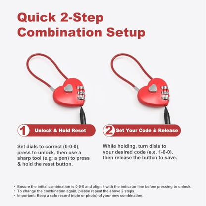 Small Combination Padlock, Cable Locks with Combination, Cute Padlock with Number, Combo Cable Lock for Luggage, Suitcase, Gym Locker, Backpack Zipper, Bag, Toolbox, Helmet, Travel Safe - color: Red, 2-Pack, size: 5 inch (12.7 cm) Cable）
