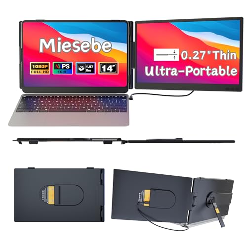 Laptop Screen Extender 14", Ultra Thin 0.27" FHD 1080P Portable Monitor for Laptop 13-17.3", Plug n Play Extra Monitor Extender, Eye Care Second Screen for MacBook/Windows/Android/Switch/PS5 - color: One Cable Dual 14"