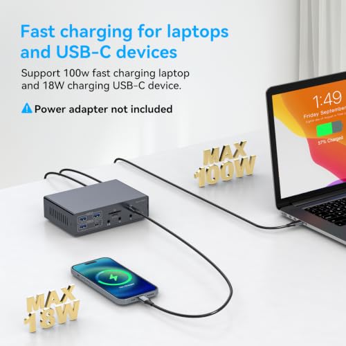 DisplayLink Docking Station 3 Monitors, 19 in 1 Laptop Docking Station | Triple 4K 60Hz HDMI/DisplayPort, 100W PD, Thunderbolt 3/4, USB 3.2 10Gbps, Audio and Ethernet Port, for MacBook Pro/Air M1-M5