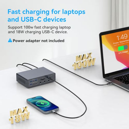 DisplayLink Docking Station 3 Monitors, 19 in 1 Laptop Docking Station | Triple 4K 60Hz HDMI/DisplayPort, 100W PD, Thunderbolt 3/4, USB 3.2 10Gbps, Audio and Ethernet Port, for MacBook Pro/Air M1-M5