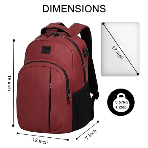 Goloni 15.6 Travel Laptop Backpack with USB Charging Port, Men Man Women Back Pack,Work,Casual College,High Schol Book Bag for Teens Lightweight Waterproof Casual Notebook Bag,Red - color: Red