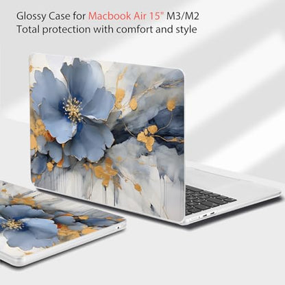Teryeefi Compatible with A2941 M2/A3114 M3 MacBook Air 15 inch CaseRelease 2023 2024,Design Protective Slim Cover + Keyboard Cover + OTG Adapter for 15.3 inch MacBook Air Liquid Retina, Art Florals - color: Art Flowers