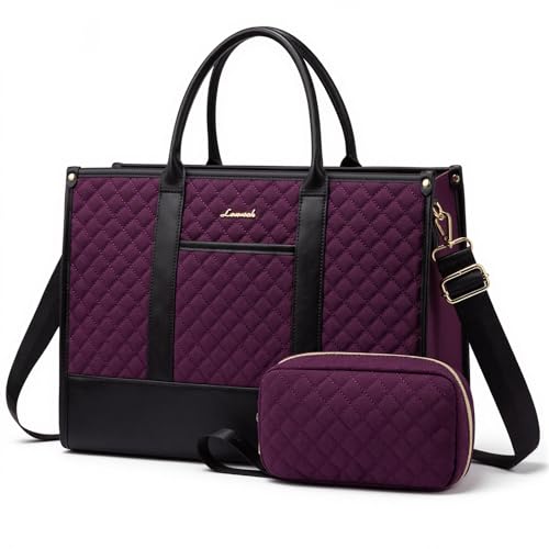 LOVEVOOK Laptop Bags for Women, 15.6 inch Waterproof Work Tote Bag with Clutch, Professional Teacher Computer Purse Lightweight Shoulder Bag Travel, Dark purple black - color: Dark Purple Black, size: 15.6 inch