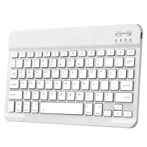 Bluetooth Keyboard for iPad, Rechargeable Slim Portable Wireless Keyboard for iPad Tablets, Compatible for All iOS/Windows/Android System Devices-White - color: White