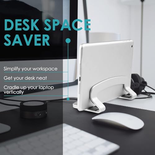 LOTEYIKE Aluminum Vertical Laptop Stand, MacBook Pro Laptop Vertical Stand Dock Holder with Adjustable Slot Fits All Laptops Notebook Tablets MacBook Air- Save Space & Improve Airflow, Silver | with Adjustable Slot Fits All Laptops Notebook Tablets MacBoo