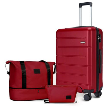 3-Piece Luggage Set, 20" ABS Hardshell Lightweight Suitcase with Smooth Spinner Wheels for Business and Family Travel (Vibrant Red) - color: Burgundy Red, size: 3 Piece Set (20/DB/TB)