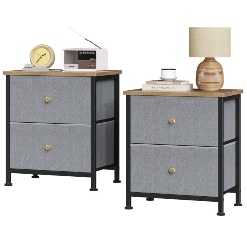 Sweetcrispy Nightstands Set of 2 with 2 Storage Drawer, Small Bedside Table | Storage Organizer for Bedroom, Nightstand with Wooden Top, Fabric Cabinet, Furniture, Dresser for Closet, Blue 2Pack - color: Blue, size: 11.8"D x 18"W x 20"H (2 Drawers), 2 Pac