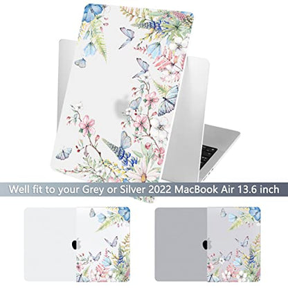 Batianda Case for New MacBook Air 13.6 inch 2026 M5 2025 M4 2024 2022 Release Model A3240 A3113 M3 A2681 M2, Designed Protective Hardshell Keyboard Cover and USB-C OTG Adapter, Butterfly and Flower - color: Butterfly and flower