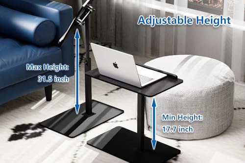 C Shaped End Table,20" W x 14" L,17"-31" Adjustable Height,Swivel and Turnable Desktop,Foldable Side Table for Small Spaces,Black Walnut (Black, 19.7" x 13.8") - color: Black, size: 19.7" x 13.8"