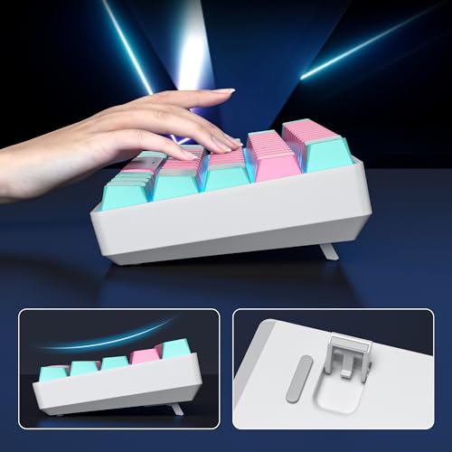 Portable 60% Mechanical Gaming Keyboard, 60 Percent Red Switch LED Backlit, 61 Keys Mini Pink USB Wired Office Keyboard for Windows Mac Laptop PC - color: 61 Miami/Red Switch