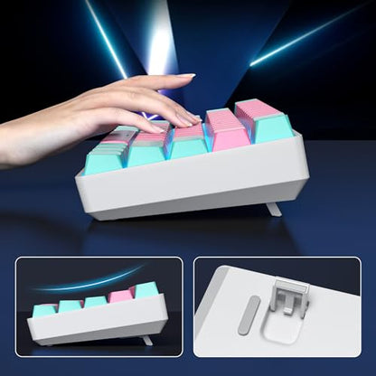 Portable 60% Mechanical Gaming Keyboard, 60 Percent Red Switch LED Backlit, 61 Keys Mini Pink USB Wired Office Keyboard for Windows Mac Laptop PC - color: 61 Miami/Red Switch