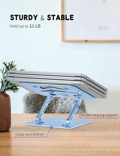 Laptop Stand Adjustable Laptop Holder for Desk, Foldable Laptop Riser Portable Computer Stand Compatible with MacBook, Lenovo, HP and All Laptops up to 16 inches Diamond Blue - color: Diamond Blue