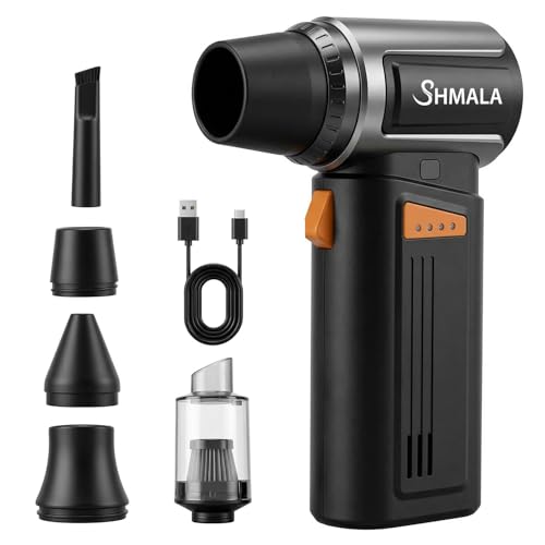 150000RPM 2-in-1 Electric Air Duster & Mini Vacuum, Cordless Compressed Air Blower with 4-Speed MAX Turbo, Type-C Fast Charging, 4 Nozzles for PC Keyboard Car Home Cleaning - color: Black