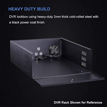 Heavy Duty 16 Gauge DVR Security Lockbox with Fan (Black 18'' X 17.9'' X 4.96')