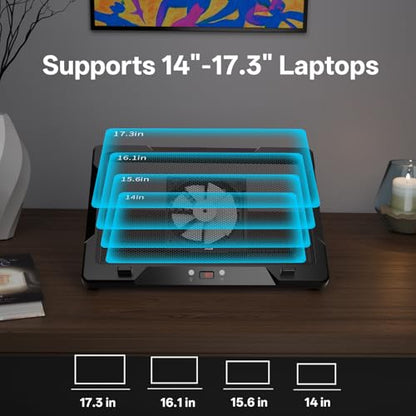 DEPGI Movable RGB Laptop Cooler with 5.5" Sliding Fan, Ergonomic Cooling Stand with 8 Light Modes for 14-17.3 Inch Gaming Laptops - color: Black, size: Extra Large
