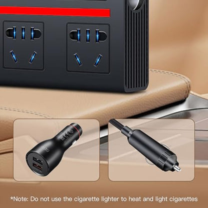 Car Charger Inverter – Vehicle Power Adapter Plug Outlet | Multi-Function Truck Converter | 12V 24V to 110V 220V Charging Port | for Cars Buses Laptops RVs and Roadside Use
