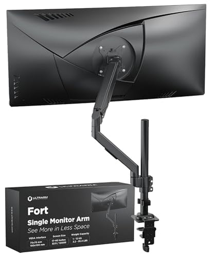 Extra-Tall Heavy-Duty Monitor Arm Mount for 40" Ultrawide Monitors | 33.4" Max Height, 26.4 lb VESA Capacity, C-Clamp & Grommet Mount, Height Adjustable, Long-Reach Ergonomic Arm, Black, MA12P-S - size: Sinlge Monitor Arm