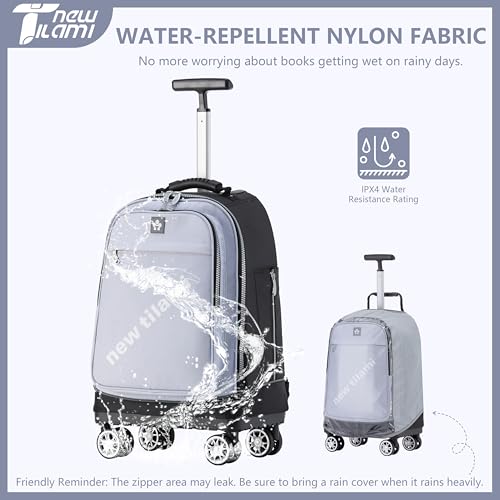 NEW TILAMI 19 Inch Rolling Backpack for School Travel with 4 Spinner Wheels | 360°rotating Universal Wheel, Large Organizer Compartments, Adjustable Handle, Carry on for School Students Business Travel - color: Soft Grey