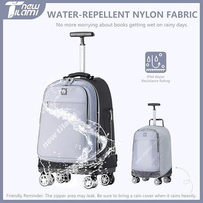 NEW TILAMI 19 Inch Rolling Backpack for School Travel with 4 Spinner Wheels | 360°rotating Universal Wheel, Large Organizer Compartments, Adjustable Handle, Carry on for School Students Business Travel - color: Soft Grey