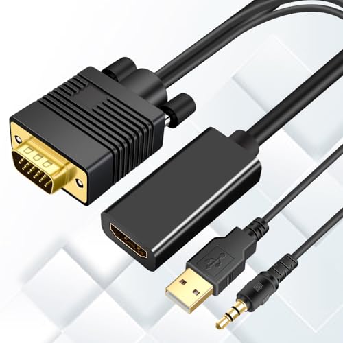 VGA (Sources) to HDMI(Display) Adapter, 1080P Converter with Audio+USB Power from VGA Computer/Laptop to HDMI TV/Monitor, Male to Female(1ft) - size: 0.5ft