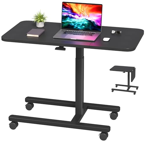 Homkdom C Shaped Table with Wheels for Couch or Sofa, Black | Extended Desktop, for Eating on Couch, Bed, or Recliner, Height Adjustable Laptop Desk - color: Black