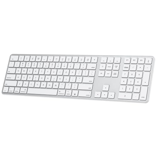OMOTON Rechargeable Bluetooth Keyboard for Mac, Full Size & Numeric Keypad | 3 Bluetooth Channel, Ultra-Slim Wireless Keyboard for MacBook Neo/Pro/Air, iMac, Mac Mini/Pro (Silver) - color: Silver