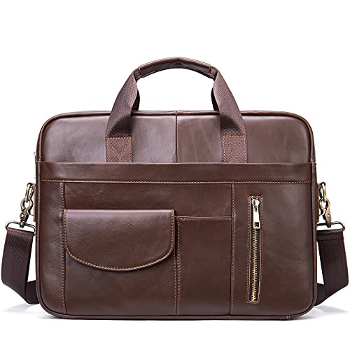 Genuine Leather Business Briefcase Laptop Handbag, Crossbody, Premium Quality, Spacious Design, Versatile Carrying Options - color: Brown