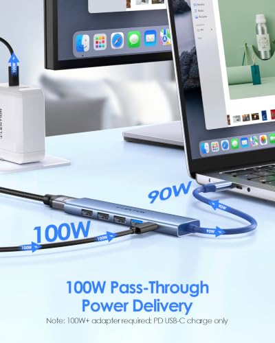 LENTION 6-in-1 USB C Hub, 4K@30Hz HDMI, 100W PD, 1 USB 3.0, 3 USB 2.0 | Ideal for Work & Study, Stable Driver 3.0 Certified, Compatible with macOS, iOS/iPadOS, Windows & ChromeOS (CH17, Blue) - color: Blue